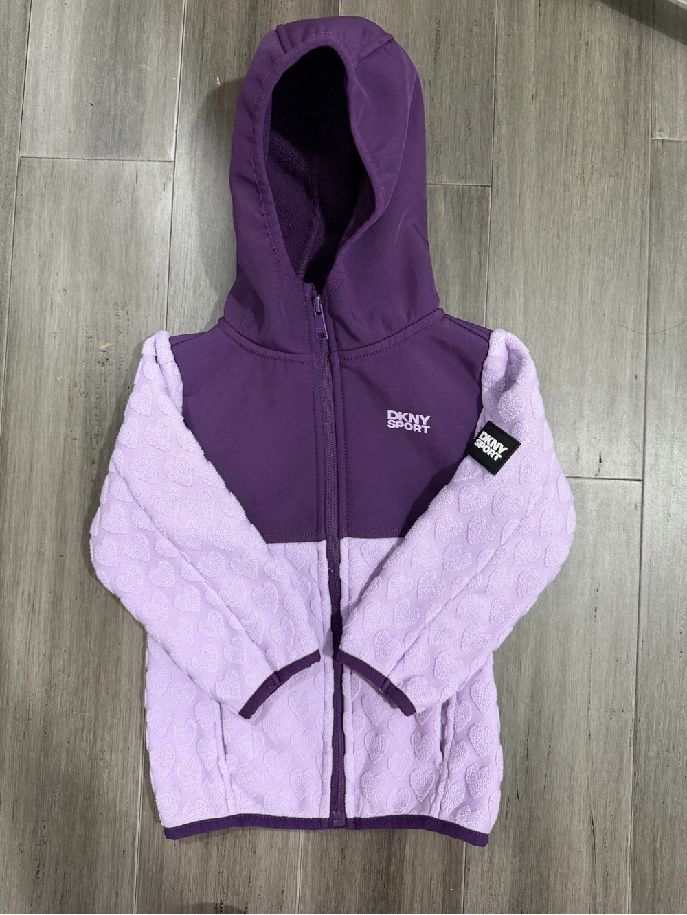 DKNY Two-Tone Purple Hooded Zip Sweatshirt